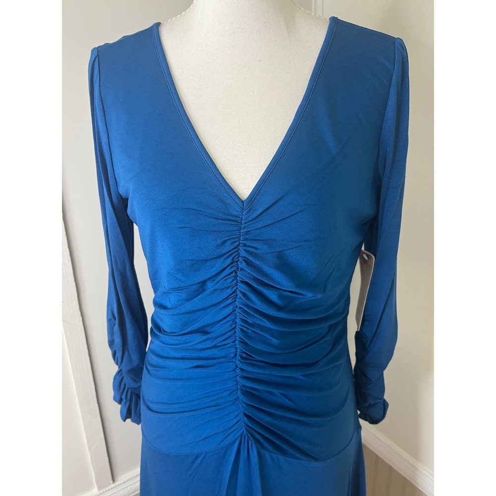 NUE by Shani Peacock Blue Ruched V-Neck Body Architecture Shaping Dress Size 12 - Picture 10 of 12